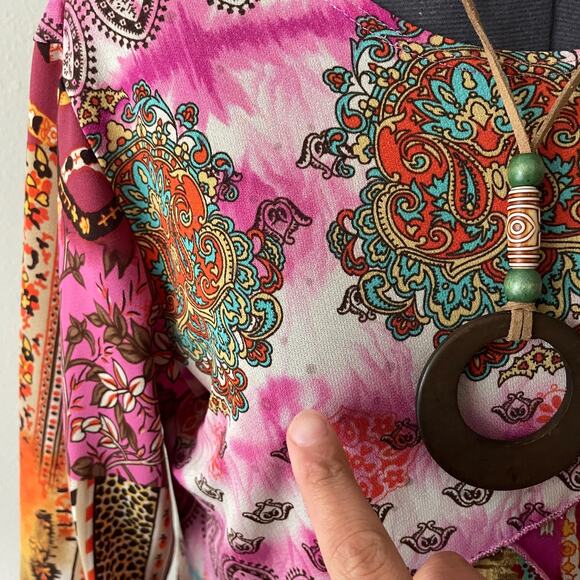 y2k vintage 00's pink paisley printed fairy boho top | size L - Picture 10 of 10